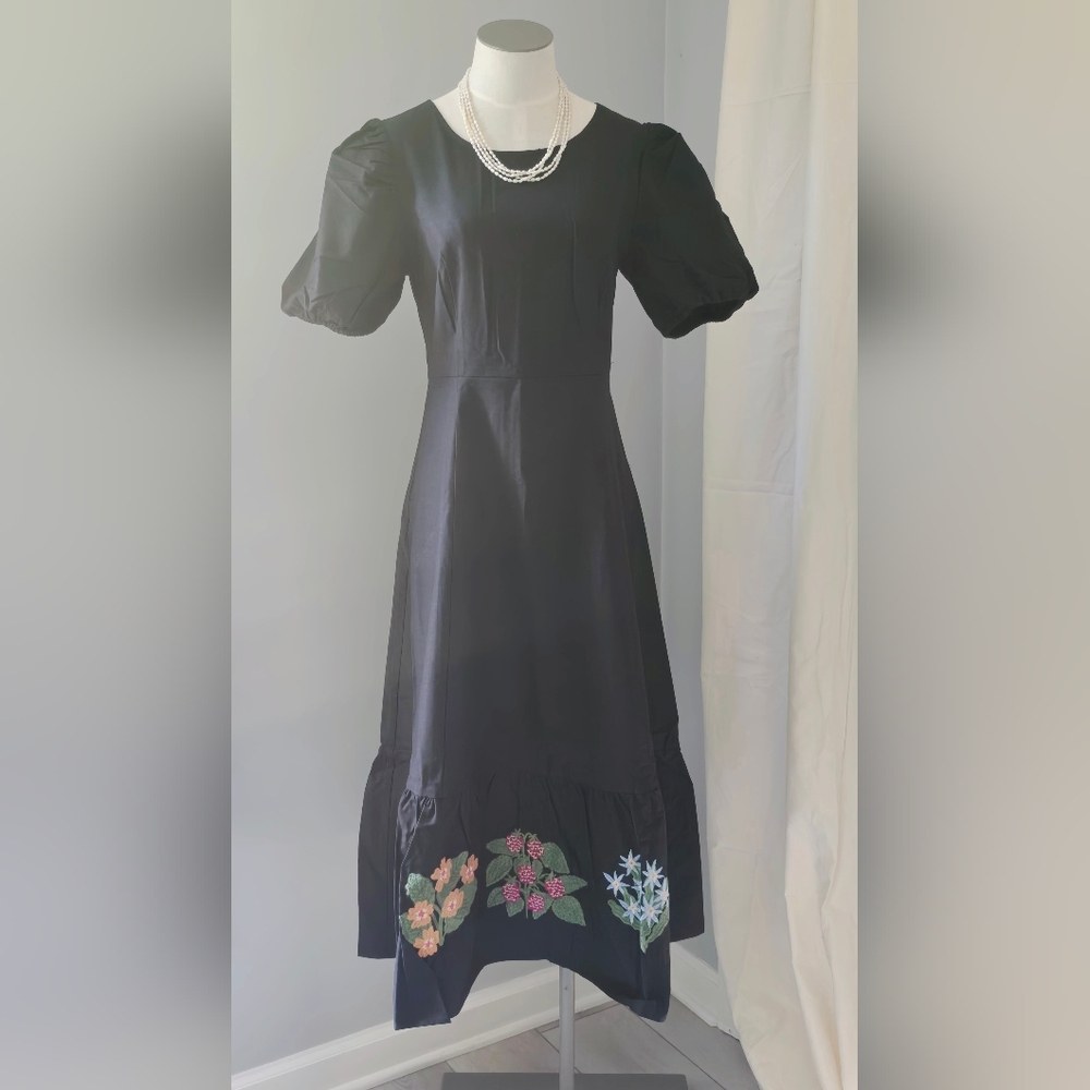 Elegant Black Floral Embroidered Dress Women's Size 8 Princess Highway -Cotton